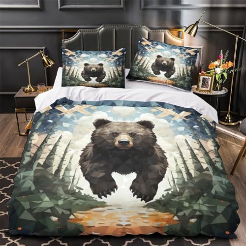 Housse de couette ours géométrique microfibre hypoallergénique lit double 3D - 4