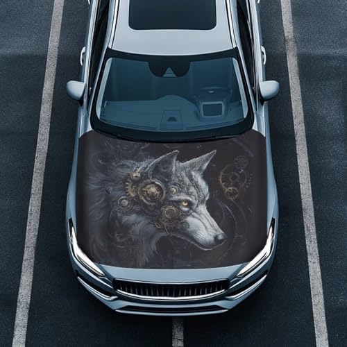 Image of Car Hood Cover Elastic Polyester Car Hood Protector Mechanical Wolf Print Car Hood Flag Waterproof Car Exterior Accessories for Most Sedans SUV Trucks Pickups