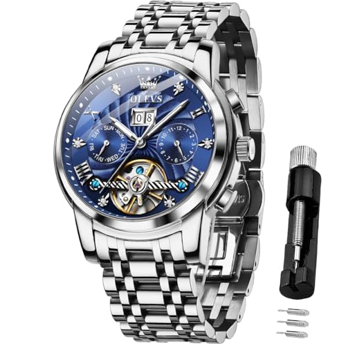 Image of OLEVS Men Automatic Watch Mechanical Self Winding Watches for Men Skeleton Business Dress Luminous Waterproof Diamond Week Month
