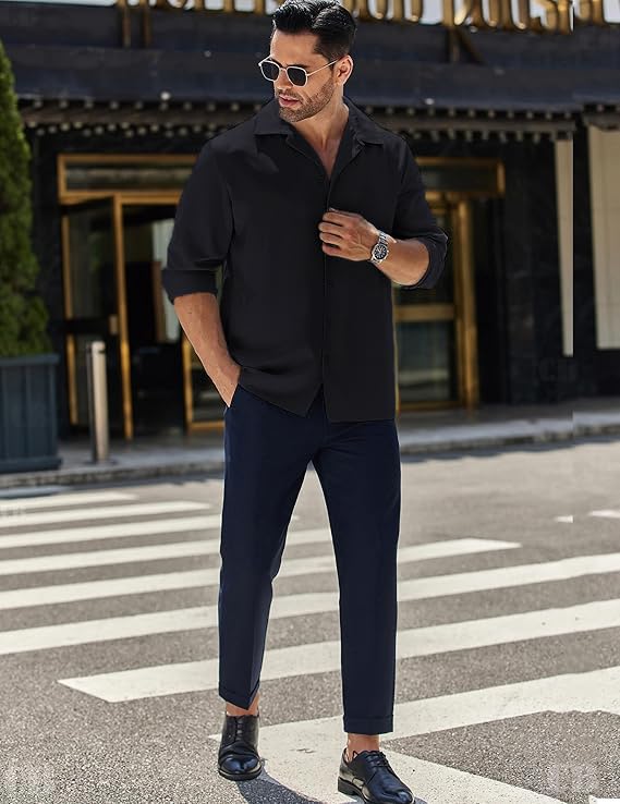 Image of CB-COLEBROOK Men Luxury Satin Silk Dress Shirt - Long Sleeve, Satin, Shiny Button Down, Prom, Wedding Party Shirt