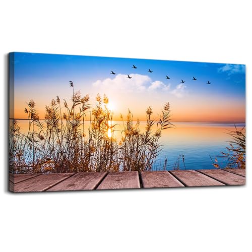 MHARTK66 Beach Wall Art Canvas Print Ocean Pictures Nature Artwork Wall Decor Seascape Painting Large Sunset Landscape Picture Modern for Living Room Bedroom Bathroom Office Home Decorations 30" x 60"