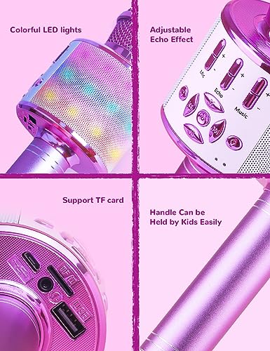 Image of Amazmic Toys for Girls, Kids Karaoke Microphone Toddler Microphone for Kids with Lights, for Girls, Birthday New Year Party Boys Toy Age 3 4 5 6 7 8+(Light Purple)