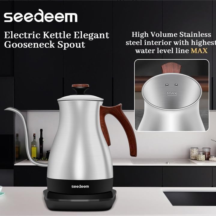 Tetera Eléctrica SEEDEEM 1L Acero Inoxidable Plateada miniatura 6