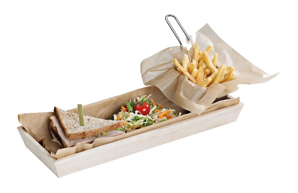 PacknWood - 10 Bandeja Rectangular Madera | 39,0x15,0 cm | Hostelería Catering, Desechable, Ecológico, Restaurante Eventos
