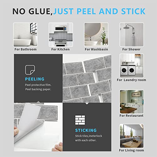 Urcolor 10-Sheet Kitchen Backsplash Tiles Peel And Stick,12"X12" Self Adhesive Wall Tiles On Back Splashes For Bathroom Gray Marble #TOP3