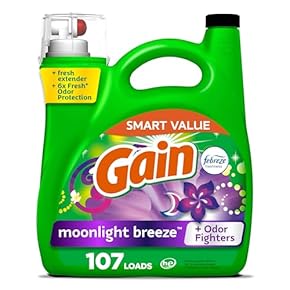 Gain Détergent à lessive liquide, parfum Moonlight Breeze, fraîcheur et lutte contre les odeurs, savon liquide, 107 lavages,