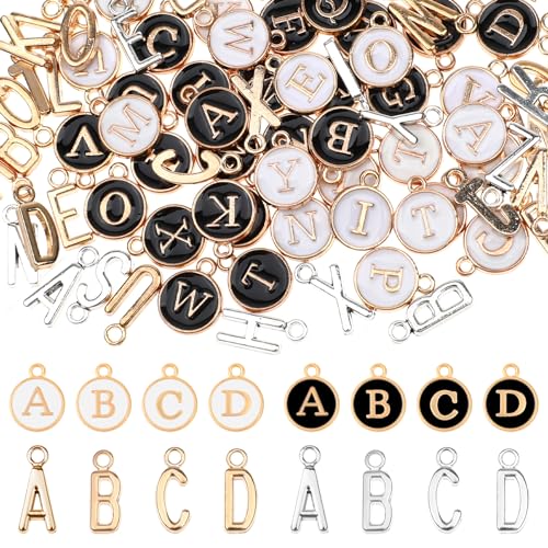 Breloques lettres alphabet pour bijoux personnalisés - Lot de 104 initiales cadeaux