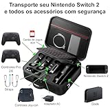 Bolsa de Transporte Compatível Com Nintendo Switch 2 (2025), Case Rígido Grande com Compartimentos para 2 Controles Pro, Joy-Con, Dock, Cartões de Jogos, Preto, 36x28,5x13cm