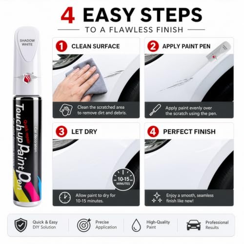 Image of Shadow Securitronics Car Scratch Remover Touch Up Paint Pen | 2 in 1 Automotive Repair Pen for Minor & Deep Scratches | Glossy Finish Car Paint Scratch Repair Tool for Car & Bike | White | 12 ml | 1X