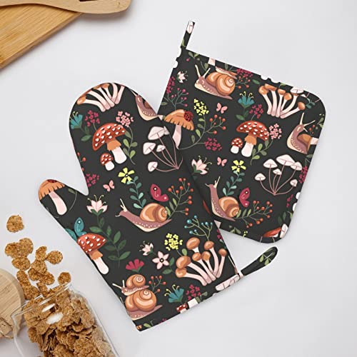 Oven Mitts And Pot Holders Sets High Heat Resistant Mushrooms Oven Mitts With Oven Gloves And Hot Pads Potholders For Kitchen Baking Cooking Bbq Silicone Non-Slip Cooking Mitts #TOP7