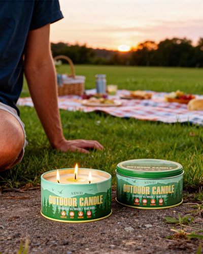 Image of AOOVOO 2 Pack Citronella Candles Outdoor - 3 Wick 24oz Large Camping Candle, Natural Essential Oil Soy Wax Non Toxic, Strong Scented Candles for Outside Backyard Garden Picnic