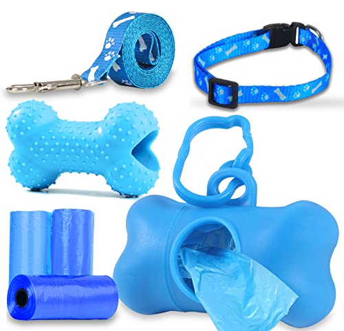 Kit Coleira e Guia Cachorro Osso de Borracha Dispensador com 3 Rolos de Sacos de Lixo para Passeio C