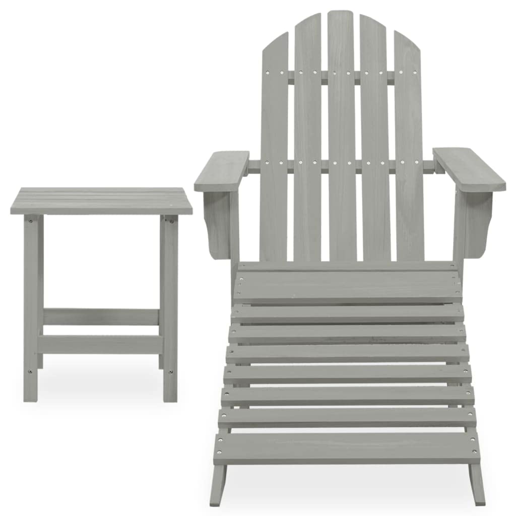 vidaXL Sapin Chaise de Jardin Adirondack avec Pouf et Table Fauteuil de Patio Chaise de Terrasse Meuble d'Extérieur Siège de Jardin Gris