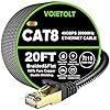 Cable Ethernet Cat 8 de 20 pies plano, de alta velocidad de 40 Gbps 2000 Mhz trenzado, cable de Internet con cable LAN de red RJ45 chapado en oro SSTP, cable Ethernet resistente compatible