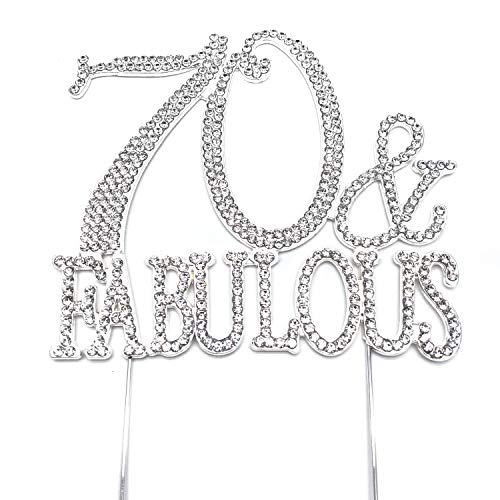 World of Sparkles 70 & Fabulous Cake Toppers with Silver Diamante Rhinestones Diamonds and Silver Base for Adult Birthday Party Only