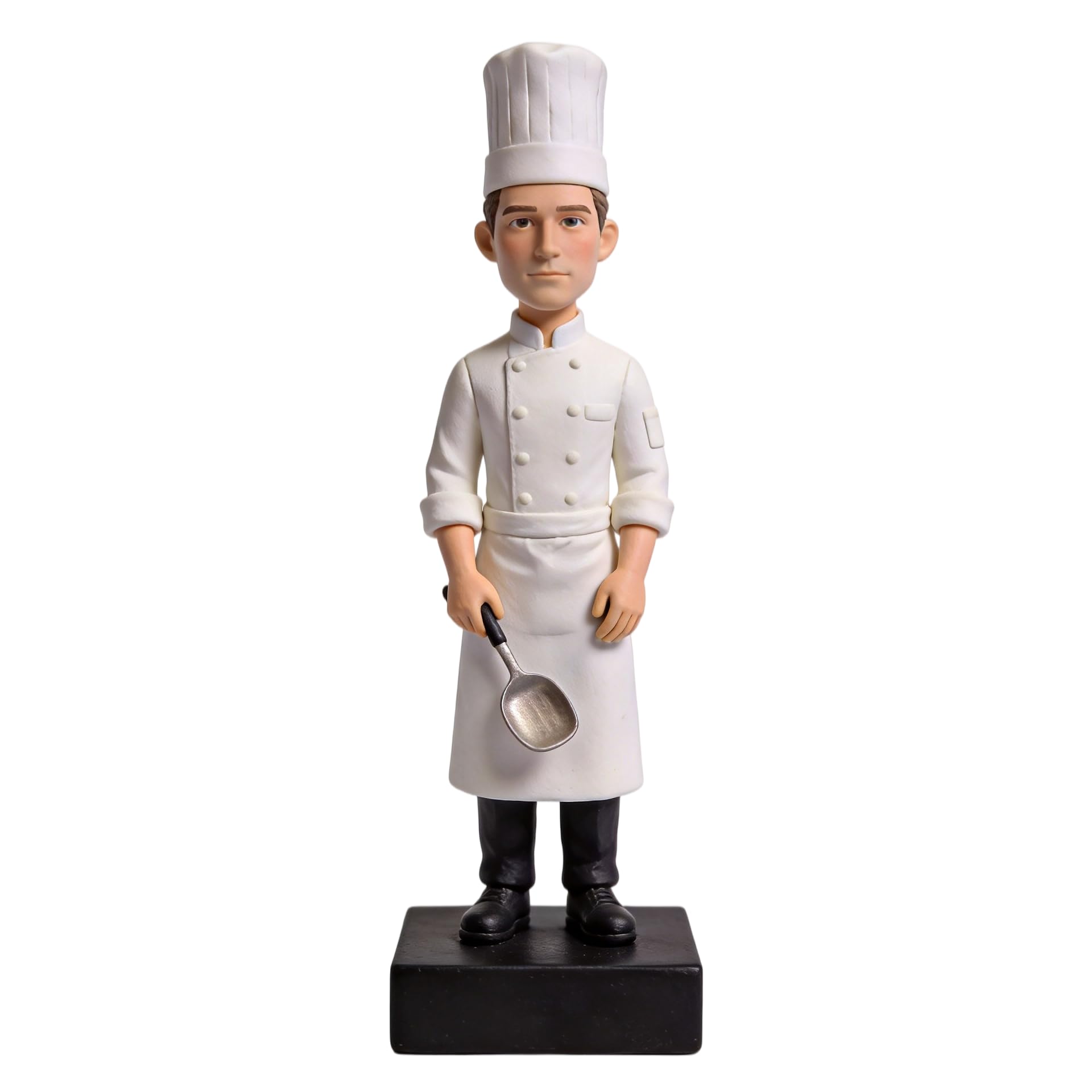 Figura 3D personalizada de Bobblehead, figura de chef masculino con cuchara de cocina, escultura personalizada hecha a mano, regalos para cocineros, entusiastas culinarios, cocina, hogar