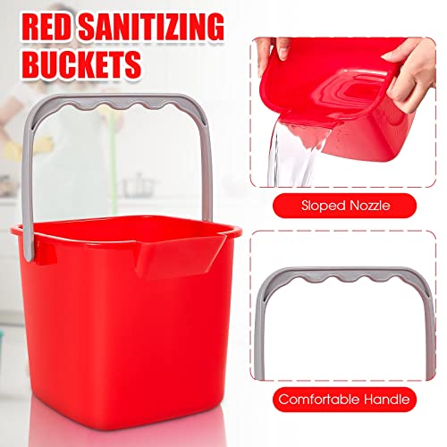 Image of Irenare 1 Pcs Sanitizing Bucket 3 Quart Cleaning Pail Small Detergent Square, Spout and Handle Plastic Utility Sanitizer Buckets for Restaurant Kitchen Home Offices (Red)