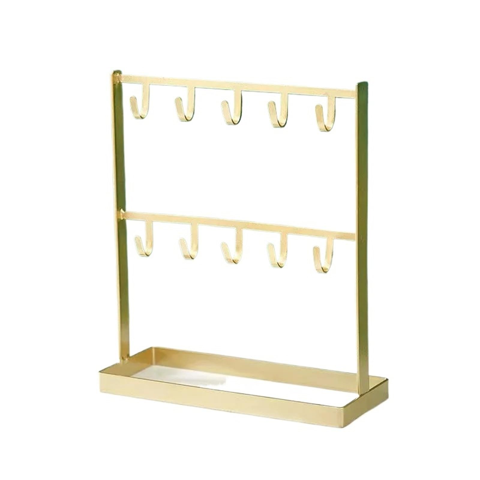 RRYPBOVG Jewelry Stand Metal Double Layers Hook Jewelry Rack Earrings Ring Necklace Display Entrance Key Watch Hanging Dresser Jewelry(Golden)