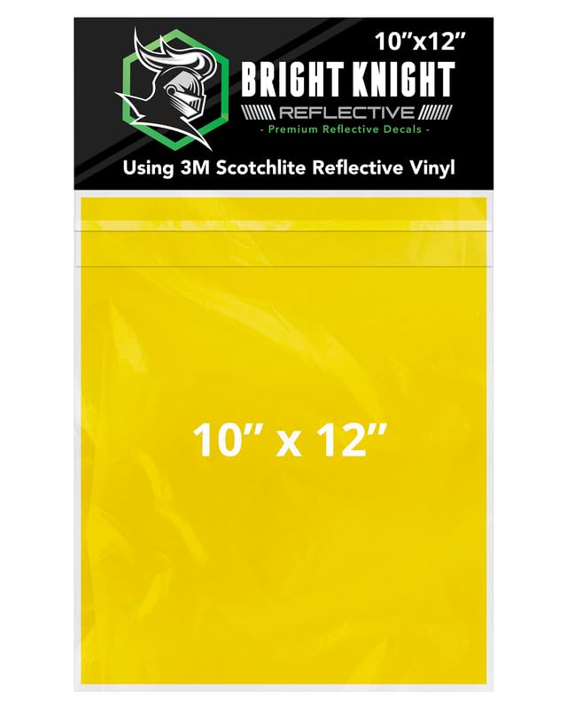 Image of Bright Knight Decals Yellow 3M Reflective Tape - 10x12 Flat Sheet Vinyl Motorcycle Helmet Stickers, Waterproof Safety Vinyl Wrap, Reflective Stickers for Helmet, Hard Hats, Cars, Bikes & Rims