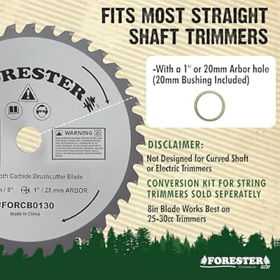 FORESTER Carbide Tip Brush Cutter Blade - 8in x 40 Teeth | Fits Most Straight Shaft Trimmers | Conversion Kit Sold Separately