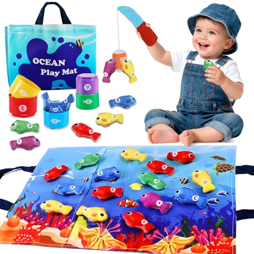 All in 1 Cloth Fishing Game with Stacking Cups Learn Count and Sort Colors