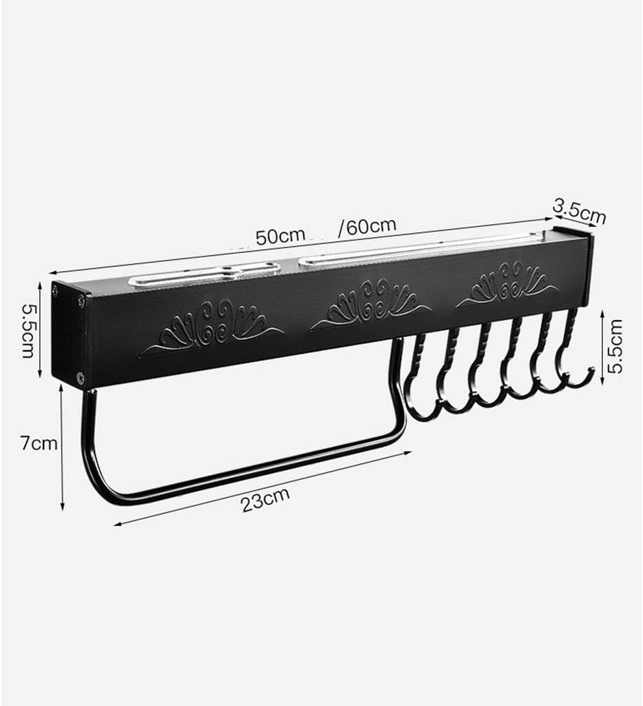 Empty Knife Block Black Knife Holder Wall Mount Rack Aluminum Universal Knife Block Cutlery Display Stand and Storage Rack 9-24 (Size : L50CM) (L60CM)