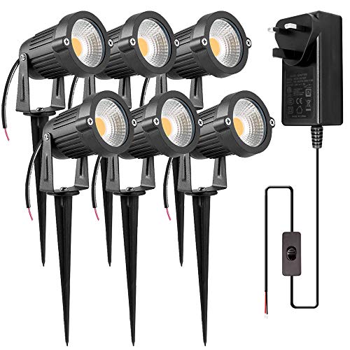 Zukeo Lampe de jardin LED 5 W COB d'extérieur 12 V 24 V 24 V Blanc chaud Décoration pour jardin, cour, allée