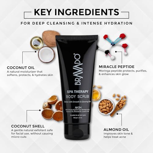 Image of BRAVADO Spa Therapy Body Scrub 100g (Pack of 4) | Deep Exfoliating Body Polisher | Removes Tan, Dead Skin & Roughness | Smooth, Fresh, Bright Skin