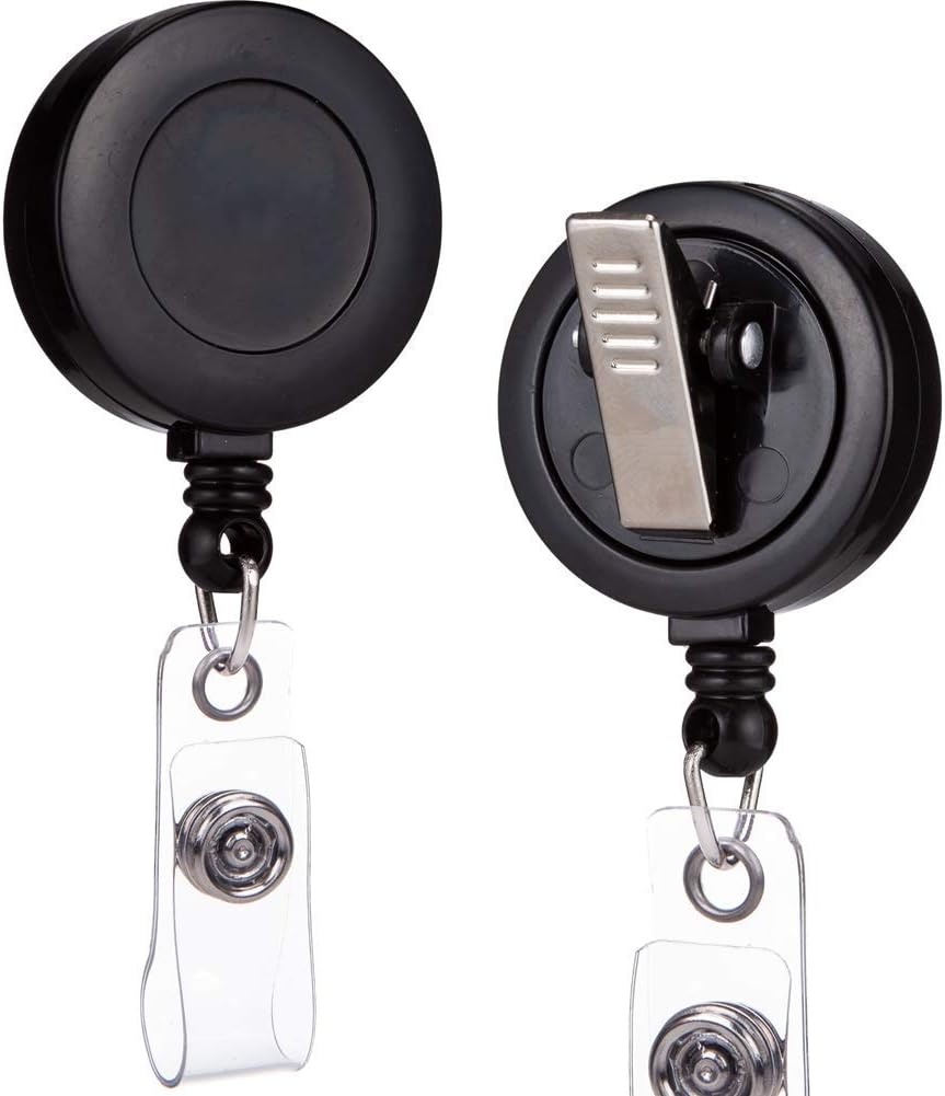 QREEL - 2 Pack - Retractable ID Name Badge Holder Reels with Swivel Alligator Clip (Black)