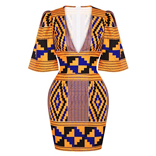 Image of Women Boho African Floral Print Pleated Short Midi Dress Multi-Way Dress for Casual Rave Club Party