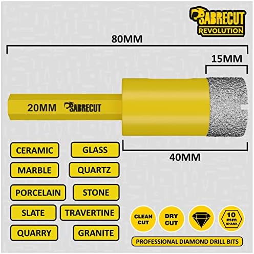 1 x SabreCut SCRDDB20 20mm Quick Change Long Life Self-Cooling Self Sharpening Diamond Drill Bit for Cement Porcelain Granite Marble Compatible with Bosch Dewalt Makita Milwaukee and Many Others