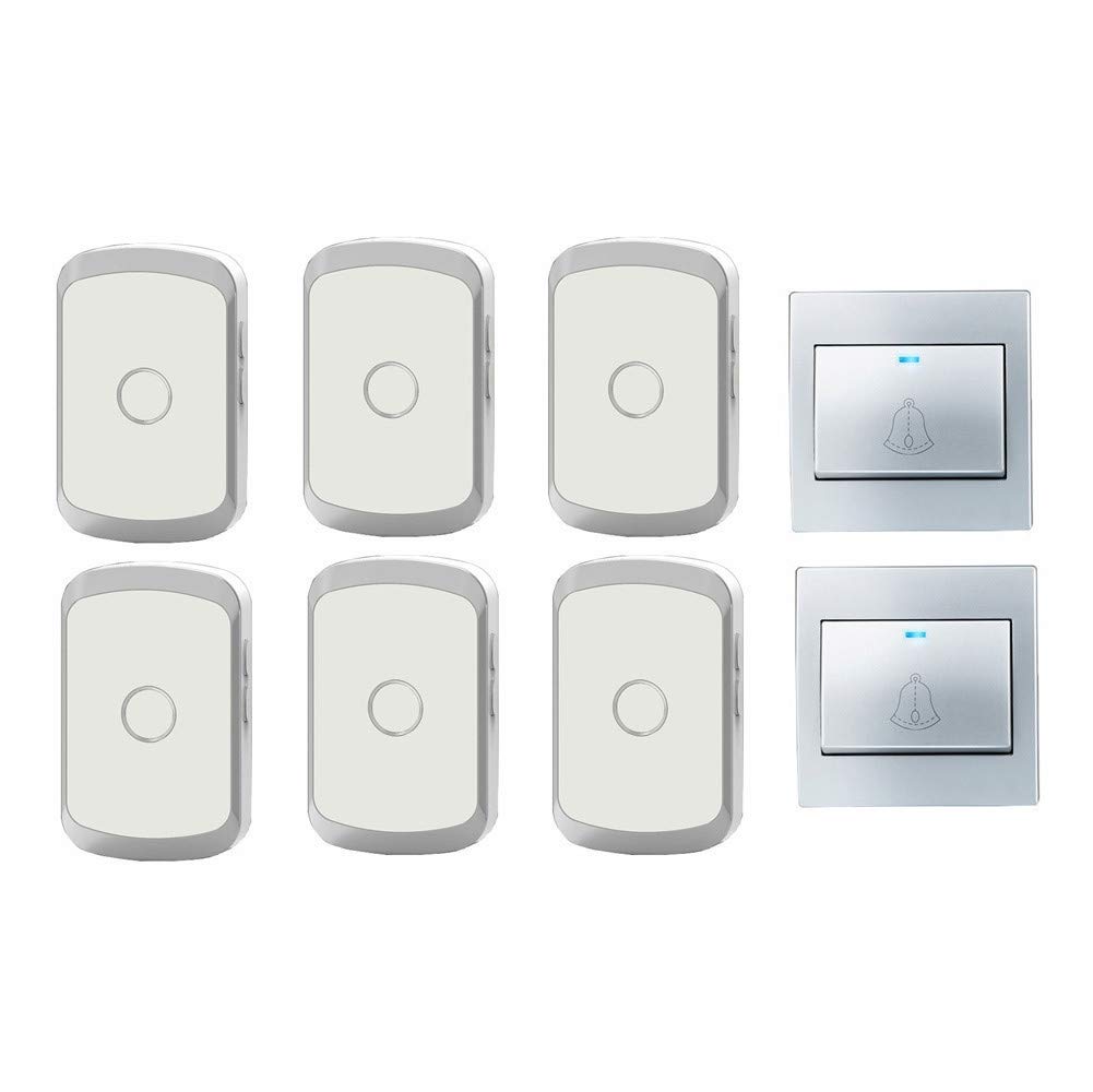 Campanello Wireless per La Casa, Kit Campanello per Porta A Batteria Impermeabile Ip44, 2 Pulsanti + 6 Ricevitori, Portata 300 M, 36 Suonerie, 4 Livelli di Volume