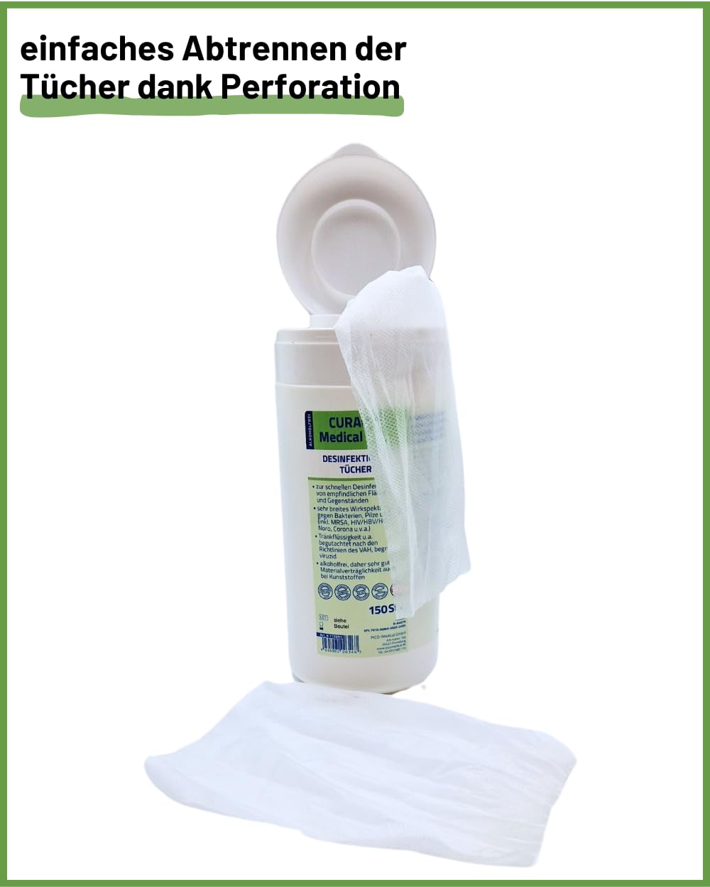 Medical Plus Lot de 150 lingettes désinfectantes sans alcool très résistantes et douces
