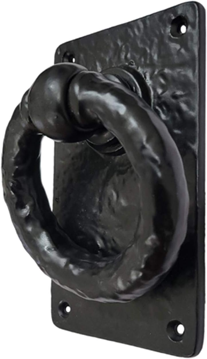 Adonai Hardware "Adonikam" Antique Heavy Duty Cast Iron Front Entry Sturdy Ring Medieval Door Knockers (4 Pack, Matte Black) for Vintage Wooden Barn Shed Doors, Gates, Fences, Furniture and Farmhouse