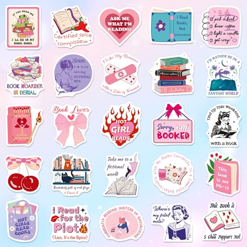 CKXTYNG 200PCS Romance Book Stickers for Adults, Holographic Bookish Sticker Pack for Scrapbook Water Bottle Laptop Journal, Waterproof Vinyl Decals for Book Lovers