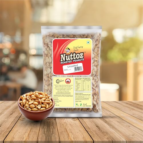 Image of Nuttoz Roasted Peanut Unsalted 1Kg Vacuum Pack | Horeca Pack | Jumbo Roasted Moongfali | Non Fried Ready to Eat Healthy Snack | Without Skin Whole and Split Peanut (Pack of 3)
