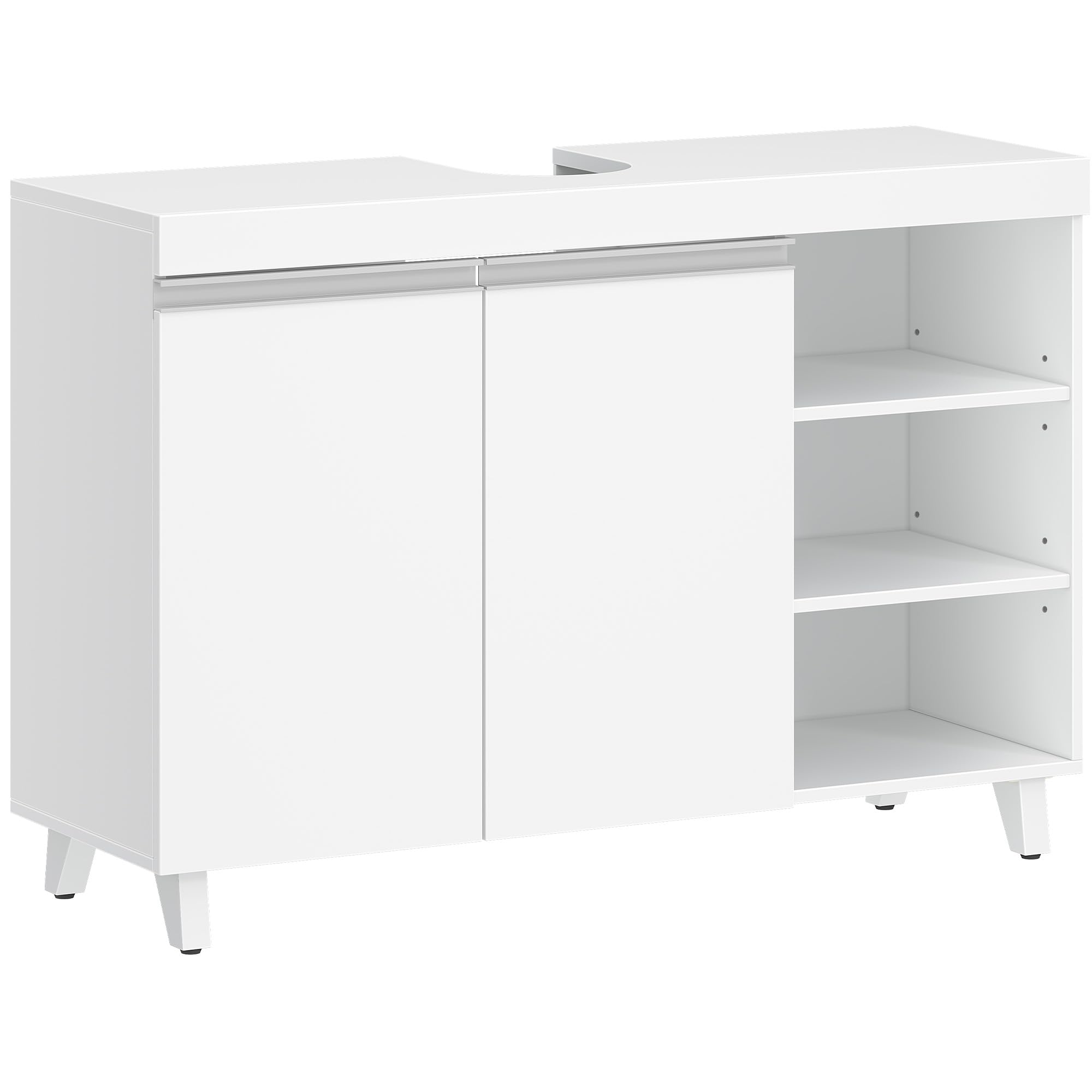 Hzuaneri Waschbeckenunterschrank, 30 x 90 x 64 cm, Badezimmerschrank mit 2 Türen und 3 offene Fächer, Unterschrank mit verstellbaren Ablagen, Freistehend Waschtischunterschrank, Weiß BC28903X