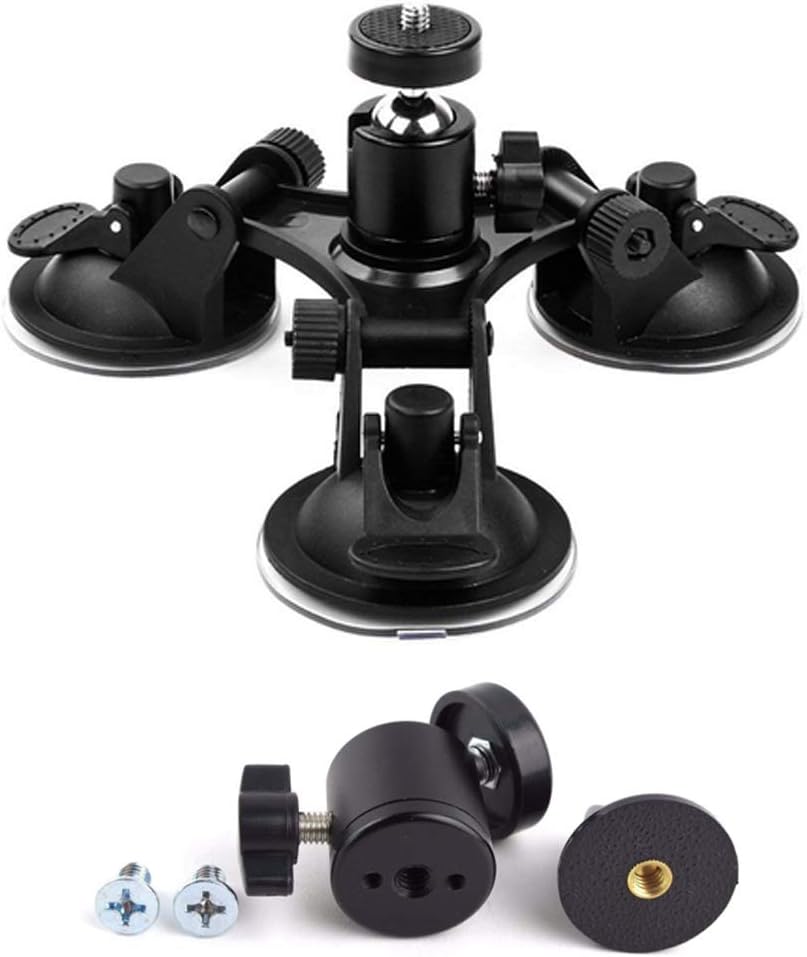 Triple Suction Cup Mount with 360 Degree Tripod Ball Head Mount & Screw Mount Adapter for GoPro Hero 6 5 4 Session 3+, SJCAM SJ4000 SJ5000 SJ6000, Sony, Xiaomi Yi