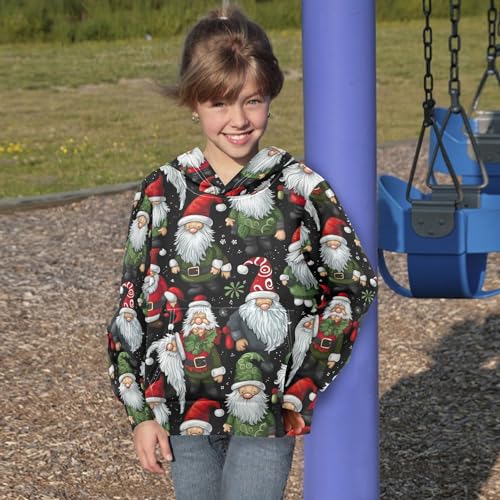 Kids Hoodies Sweaters Christmas Xmas Gnome Dwarfs Hooded Sweatshirts with Big Pockets for Boys Girls B04004454