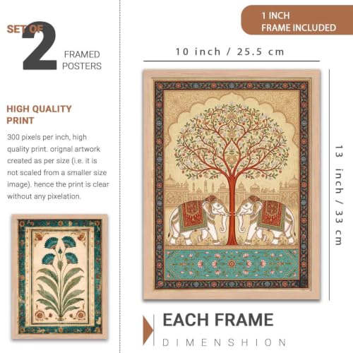 Image of HOTHOUSE Indian Traditional Art Wall Painting Home Decoration With Frame For Living Room Bed Room Hotel Wall Decor Digital Reprint Engineered Wood Set of 2 (10X13 inch)