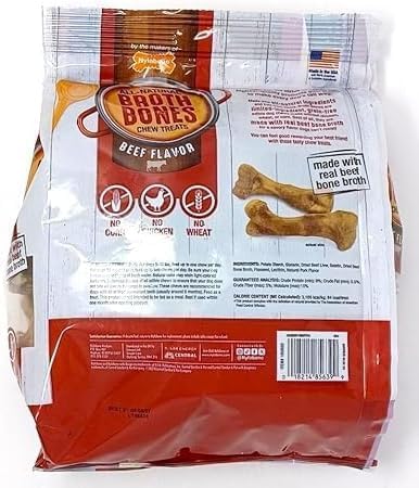 Beef Broth Bones Dog Chew Treats All-Natural. 60 CT 2.6lbs. Limited Ingredients Highly Digestible, No Corn, No Chicken, No Wheat.(Pack of 2)