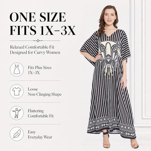 Image of Oussum Women Long Maxi Plus Size Polyester Kaftan Gown, Womens Kaftan Dresses Lounge Resort Wear, Plus Size Kaftan