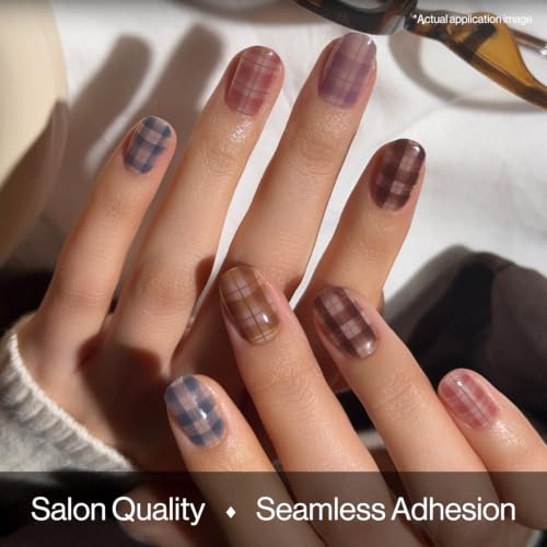 Image of ohora Semi Cured Gel Pedi Strips | Beige, Art, Checkered | N Cozy Plaid