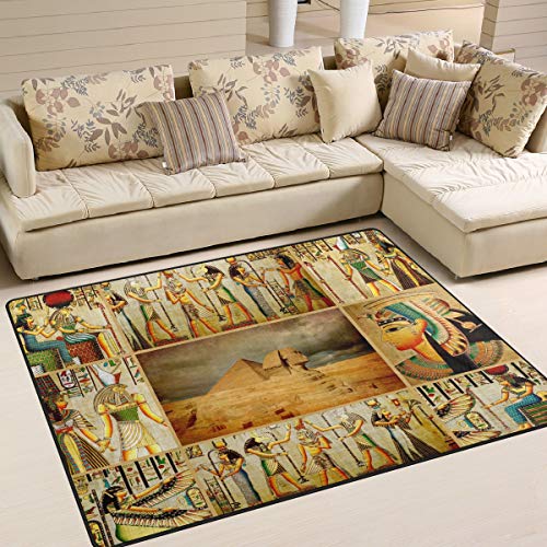 Use7 Alfombra de la cultura egipcia con diseño de pirámide de gran esfinge, para sala de estar, dormitorio, 160 cm x 122 cm
