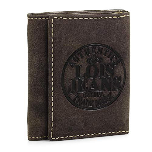 Preisvergleich Produktbild Lois - Geldbörse Brieftasche Brieftasche aus echtem Leder Kartenhalter. Zwei unabhängige Fächer. Einer für Münzen und EIN Anderer für Banknoten 12307, Color Dunkelbraun