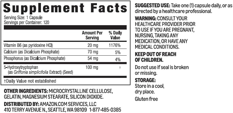 Miniatura 4 de Tienda Basics Cápsulas 5-HTP, 100 mg 120 unidades