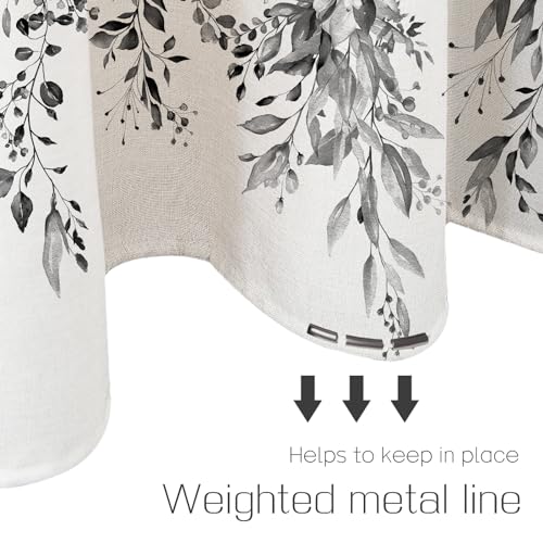 Tititex Black Eucalyptus Shower Curtain Sets, Watercolor Grey Leaves on The Top Plant with Floral Bathroom Decoration 72x84 Inch with Hooks