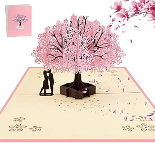 AOBETAK 3D Pop Up Greeting Card with Envelope for Wife Husband Her Him Boyfriend Girlfriend, Romantic Couple Under Cherry Tree, Cards for Wedding, Christmas, Birthday, Anniversary, Valentine's Day