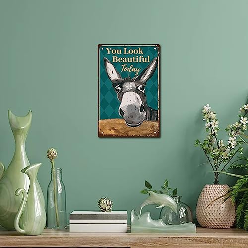 CREATCABIN Esel Vintage Blechschilder You Look Beautiful Today Retro Garage Blechtafeln Garagenschilder Männer Dekor Zubehör Für Wand Küche Kaffee Zuhause Badezimmer Vintage Schild Geschenke 20x30cm