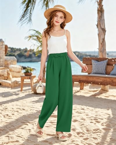 Image of Girls Wide Leg Palazzo Pant Loose Straight Cute Bow Waist Spring Summer Lightweight Dress Pant for Kids 5-14Y